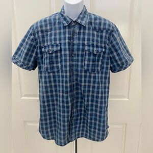 Thread & Cloth Blue Checkered Short Sleeve Button Shirt Sz XL